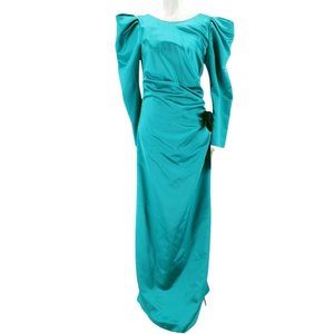Vera Mont Vintage Teal Blue Maxi Dress Ball Gown Ruched Bow Size 38 - XS?